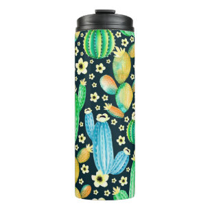 Vintage pattern with succulents. Watercolor cactus Thermal Tumbler