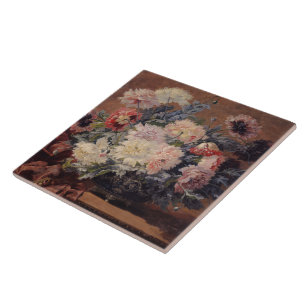 Vintage Paul Biva Basket of Peonies   Tile