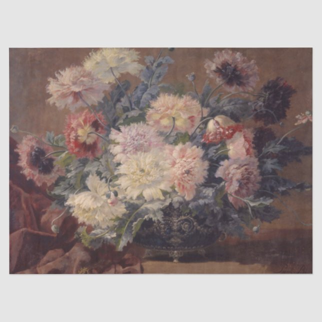 Vintage Paul Biva Basket of Peonies Tissue Paper (Front)