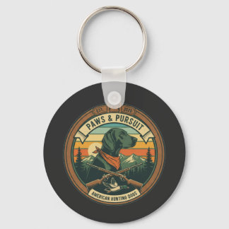 vintage Paws & Pursuit Hunting Dog Logo - American Keychain