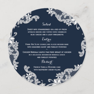 Vintage Pays Blanc Floral Marine Bleu Menu Rond