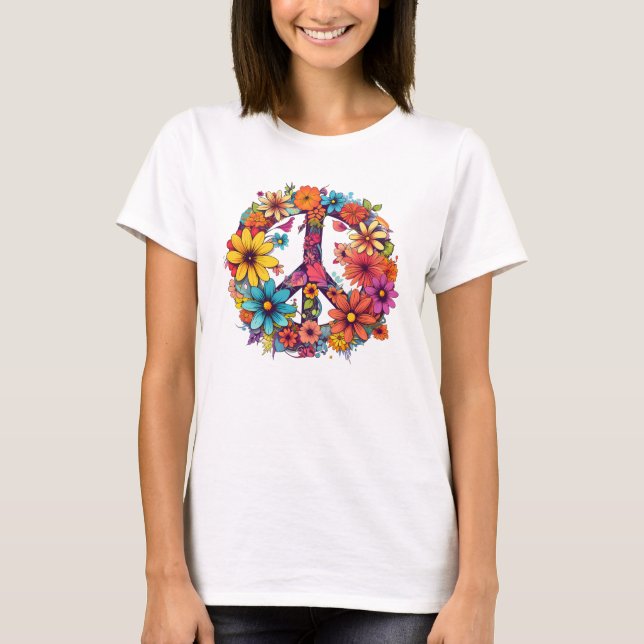 Vintage Peace and Wild Flowers T-Shirt (Front)