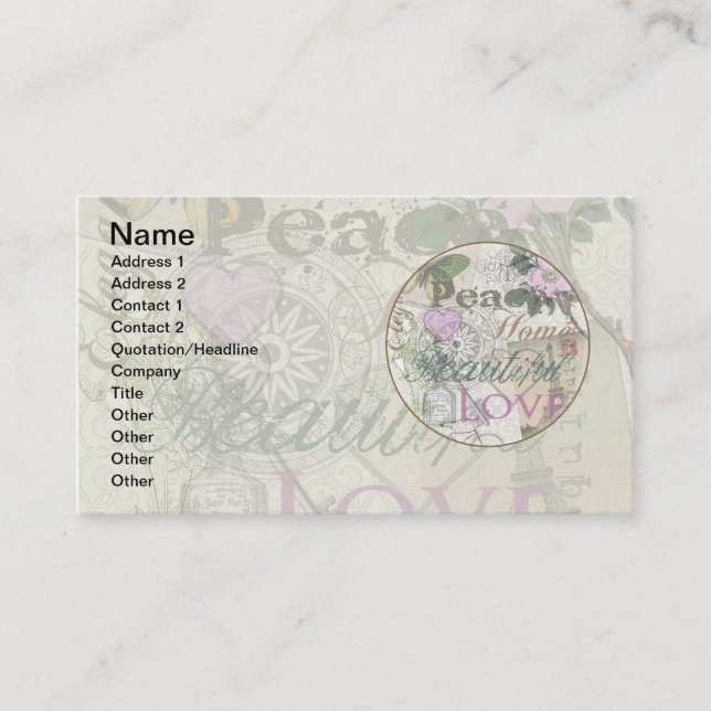 Vintage Peace Home Beautiful Love Business Card (Front)