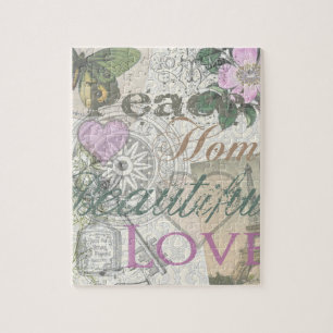 Vintage Peace Home Beautiful Love Designer Collage Jigsaw Puzzle