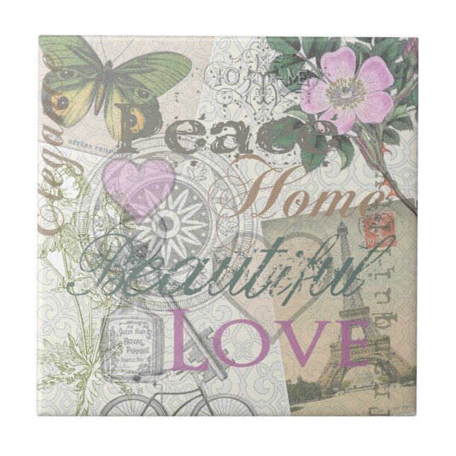 Vintage Peace Home Beautiful Love Tile (Front)