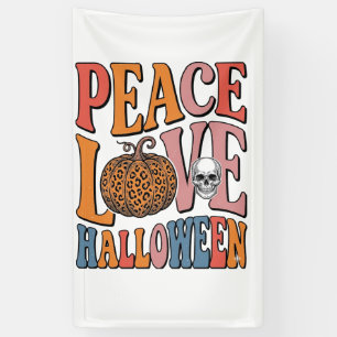 Vintage Peace Love Halloween Pumpkin Skull Design_ Banner