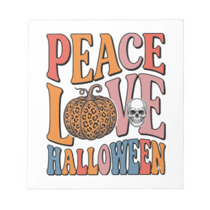 Vintage Peace Love Halloween Pumpkin Skull Design_ Notepad