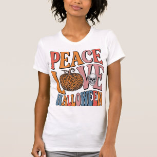 Vintage Peace Love Halloween Pumpkin Skull Design_ T-Shirt