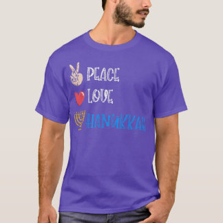 Vintage Peace Love Hanukkah Jewish Menorah Candle T-Shirt