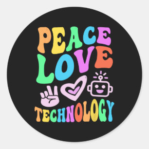 Vintage PEACE LOVE TECHNOLOGY Retro Computer Teach Classic Round Sticker