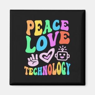 Vintage Peace Love Technology Retro Computer Teach Magnet