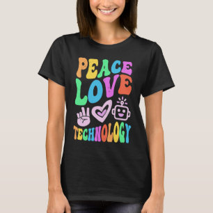 Vintage PEACE LOVE TECHNOLOGY Retro Computer Teach T-Shirt