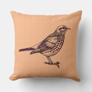 VINTAGE PEACH BIRD DESIGN Retro Throw Pillow
