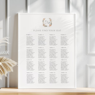 Vintage Peach Floral Wedding Seating Chart Poster