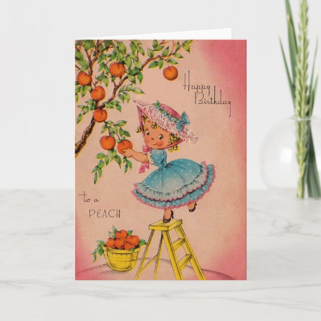 Vintage Peach Girl Birthday Card (Front)