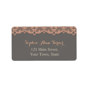 Vintage Peach Grey Lace Custom Monogram Label
