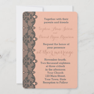 Vintage Peach Grey Lace Wedding Invitation