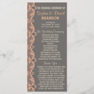 Vintage Peach Grey Lace Wedding Program Custom