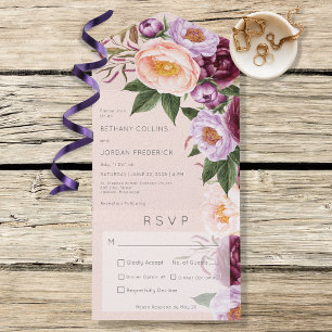 Vintage Peach Lavender & Maroon Peonies Dinner All In One Invitation