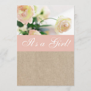 Vintage Peach Peony Burlap Baby Shower Invitation