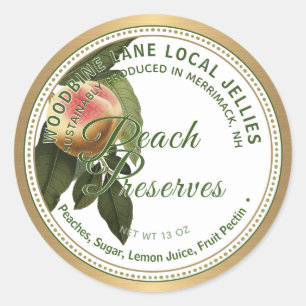 Vintage Peach Preserves Metallic Gold Border Classic Round Sticker