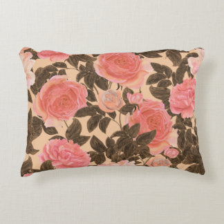 Vintage peach rose watercolor pattern. accent pillow
