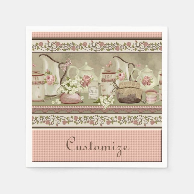 Vintage Peach Tea & Roses Napkins (Front)
