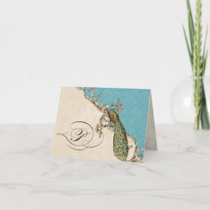Vintage Peacock 1 Monogrammed Initial Notecard - P