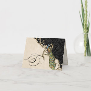 Vintage Peacock 1 Monogrammed Initial Notecard - S
