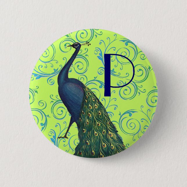 Vintage Peacock 2 Inch Round Button (Front)