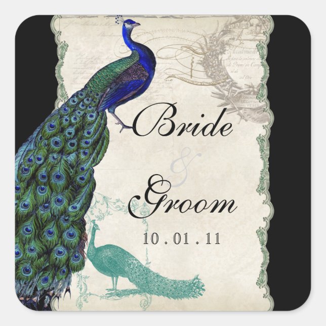 Vintage Peacock 5 - Wedding Seal or Sticker (Front)