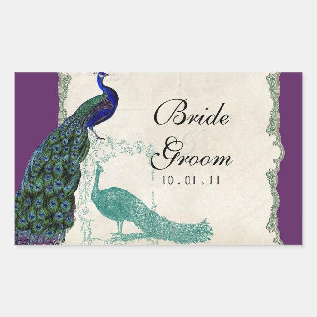 Vintage Peacock 5 - Wedding Seal or Sticker (Front)