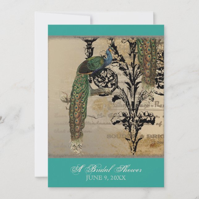 Vintage Peacock 6 Music Notes Candelabra Swirl Invitation (Front)