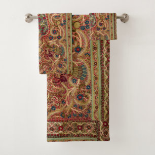 Vintage Peacock and Floral Garden Pattern Bath Towel Set
