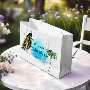 Vintage Peacock and Palm Bridal Shower Large Gift Bag