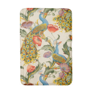 Vintage Peacock and poppies illustrations Bath Mat