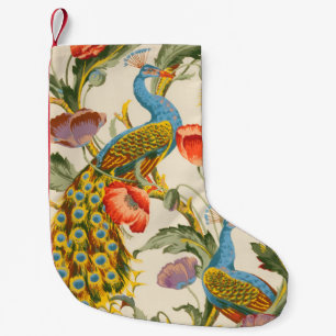 Vintage Peacock and poppies illustrations Small Christmas Stocking