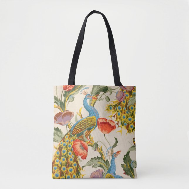 Vintage Peacock and poppies illustrations Tote Bag (Front)
