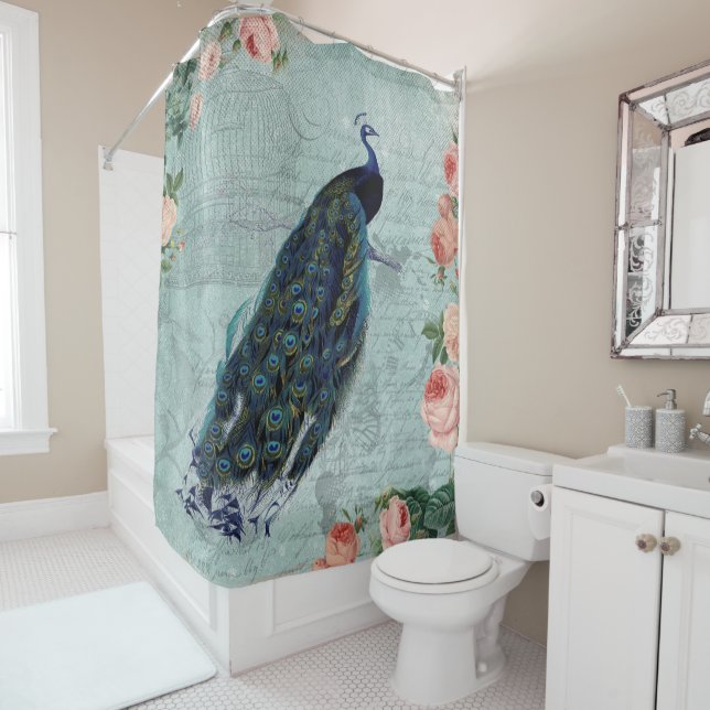 Vintage Peacock and Roses Illustration (In Situ)