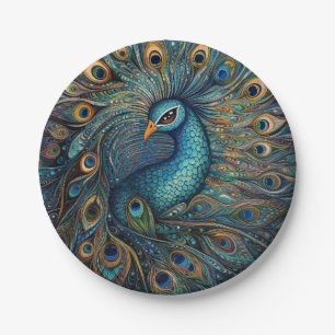 Vintage Peacock Art Nouveau Paper Plate
