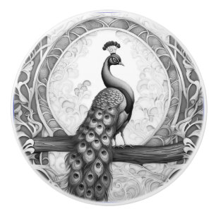 Vintage Peacock Bird Art Nouveau Art Deco Ceramic Knob