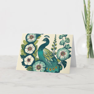 Vintage Peacock Blue and Green peacocks Card