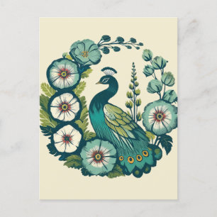 Vintage Peacock Blue and Green peacocks            Postcard