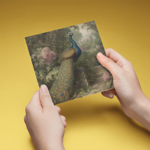 Vintage Peacock Botanical Garden Fine Art Holiday  Card