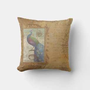 Vintage Peacock Brown Papier d'époque Coussin EXTÉ