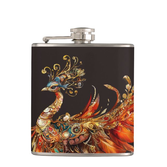 vintage peacock circus carnival entertainment hip flask (Front)
