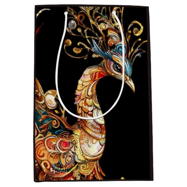 vintage peacock circus carnival entertainment medium gift bag (Front)