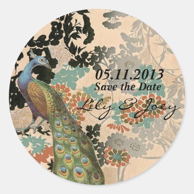 Vintage Peacock Classic Round Sticker (Front)