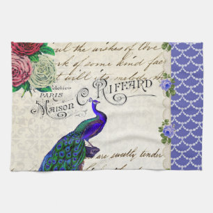 Vintage Peacock Collage Kitchen Towel