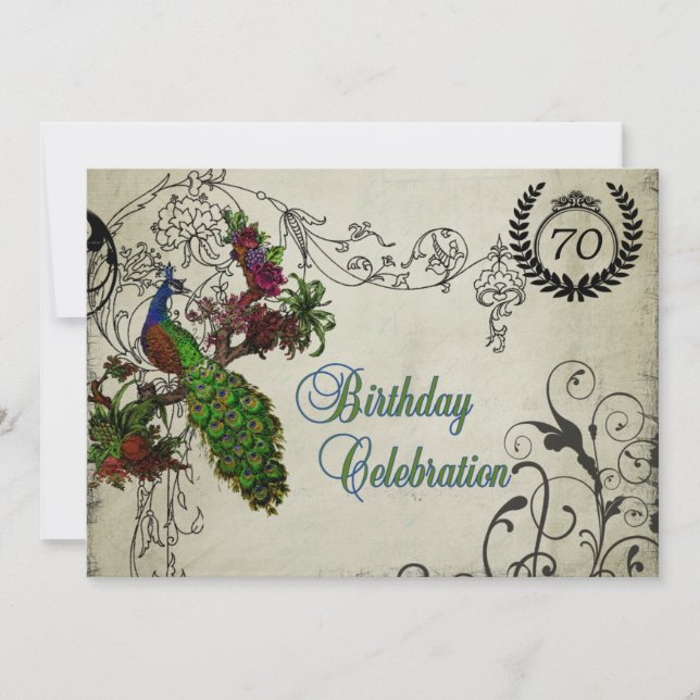 Vintage Peacock Customized Birthday Invitation (Front)